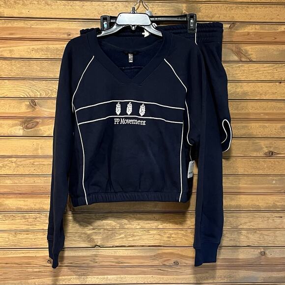 Free People Movement Seeing Double Two Piece Navy Blue Workout Top Shorts XL - Picture 1 of 16